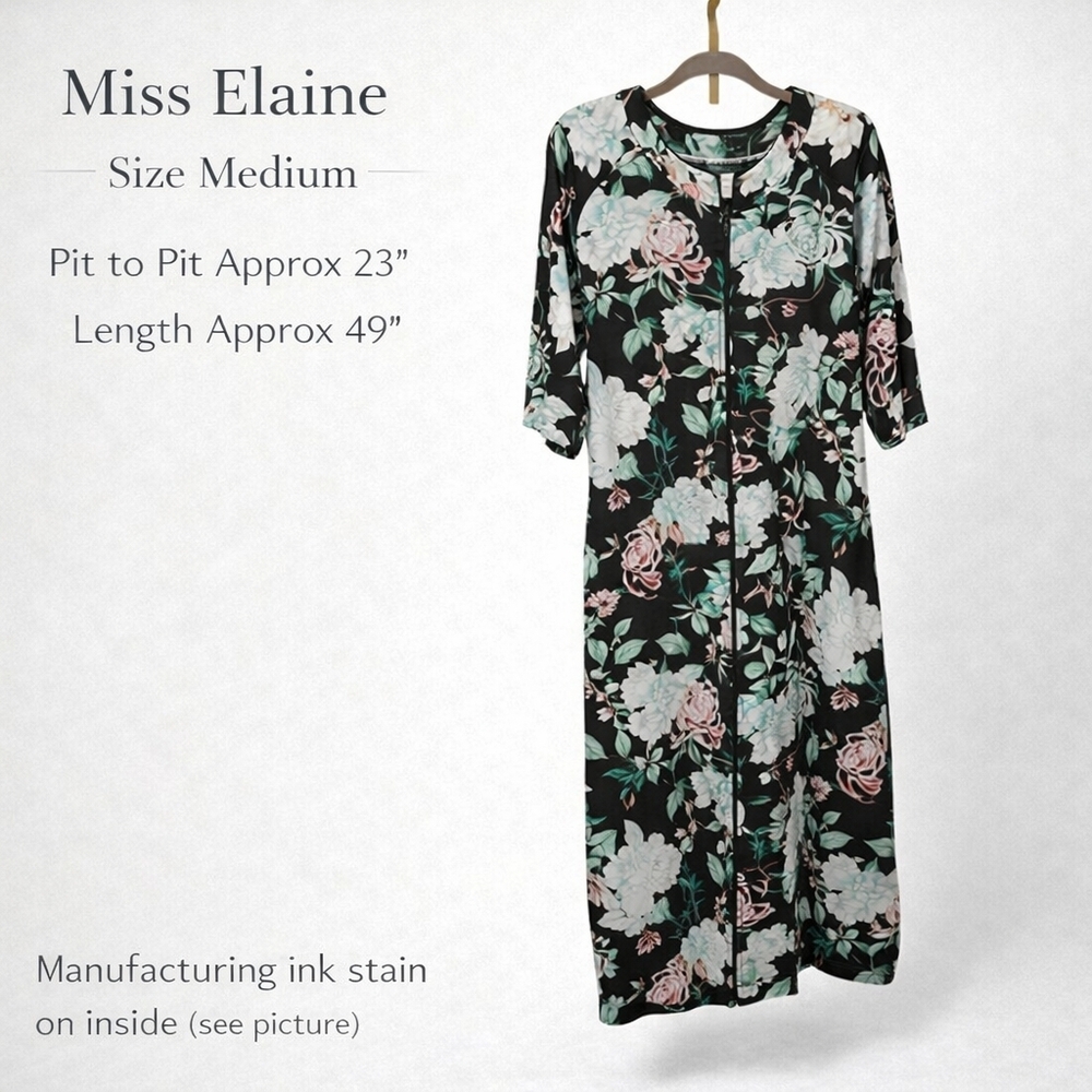 Miss Elaine Zip Front Floral Robe Medium NWT Cotton Blend Lounge